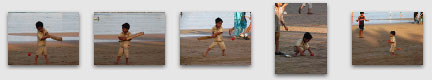 Aryan playing cricket on the beach