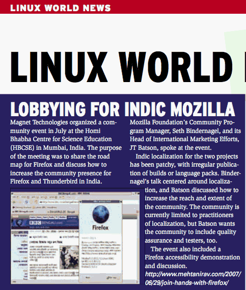 Linux Magazine covers Firefox Indic event organized by Magnet Technologies